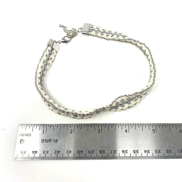 New Free People Woven Textile Chocker Necklace Silver Cream - Picture 4 of 4